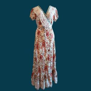 Zesica Boho Wrap Dress Small Floral Feminine Cottagecore Resortwear Summer Beach